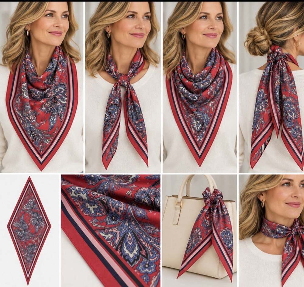Talbots Red Floral Diamond Scarf 14”x46” Modal NEW